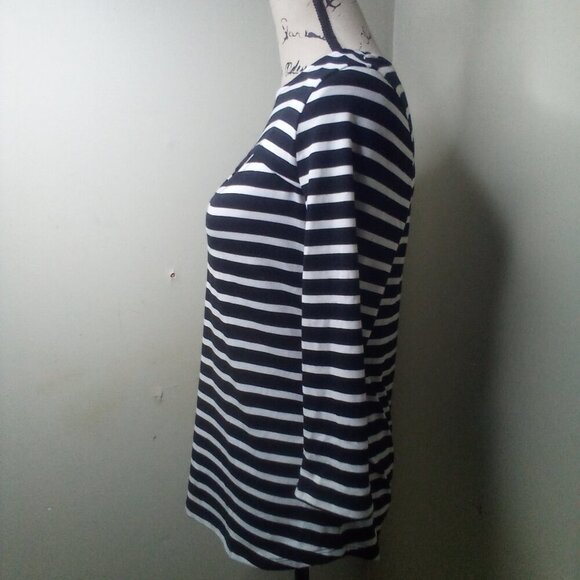 Verve Ami Shirt Women M 3/4 Sleeve Cut-Out Stripe Black White - Picture 11 of 16